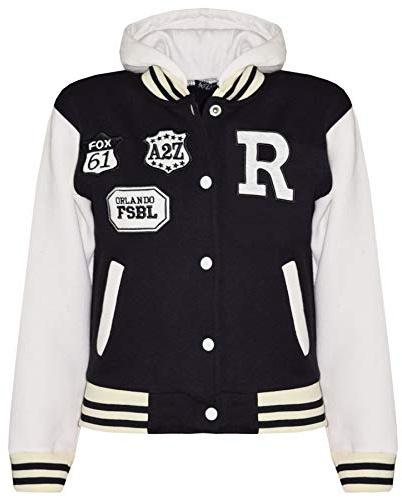 A2Z 4 Kids Boys Girls Hooded Varsity - B.B Black 11-12 | Contrast Sleeve Outerwear With Ribbed Trim For Everyday Comfort