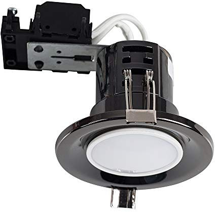 MiniSun | Modern Fire Rated Black Chrome GU10 Recessed Ceiling Downlight/Spotlights | Home Décor, Bedside & Desk Lamp | Pack of 4