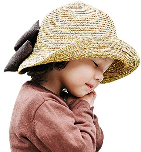 CHIC-CHIC Chapeau Capeline d'été Printemps Fille Enfant Bébé Protection Soleil Nœud Papillon Pliage Voyage Plage Beach (48-54cm, Beige)