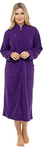Vestaglia da donna in pile taglie UK 10 a 26 vestaglia avvolgente tasche frontali con bottoni, Viola, 22-24