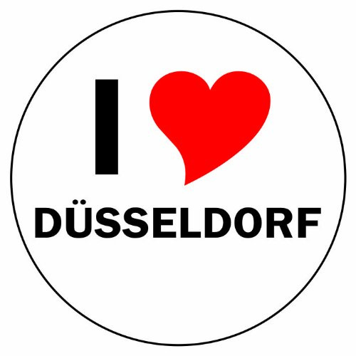 INDIGOS UG Aufkleber - Sticker - Autoaufkleber - I Love Düsseldorf - 8 cm Durchmesser rund - JDM - Die Cut - OEM - Auto - Heckscheibe - aussenklebend, rund, Auto LKW Truck Stadt