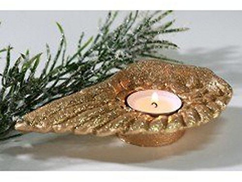 Casablanca Teelichthalter Teelicht Engelflügel Engel Flügel Leuchter Wings aus Poly · champagnerfarben mit Glitter für EIN Teelicht Länge 16 cm
