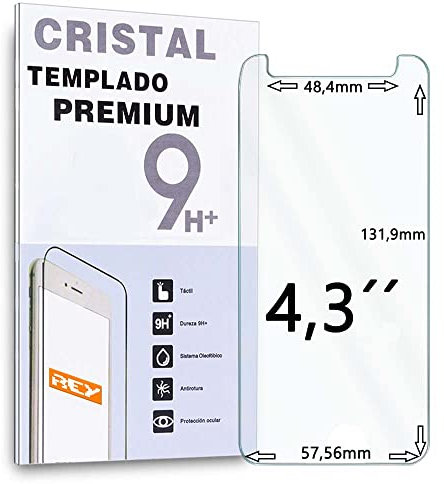 REY Protector de Pantalla Universal 4.3, Medida 13,1 x 5,7cm, Cristal Vidrio Templado Premium ¡¡¡ Medir Antes de Comprar !!!