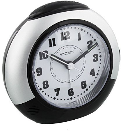 Widdop Bingham Silent Flow Seconds Alarm Clock, Black/Silver, No Ticking, Snooze Function and Light