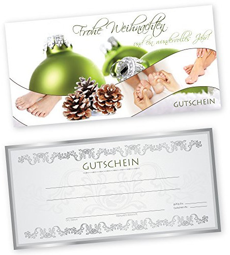 50 Weihnachtsgutscheine Gutscheinkarten XMAS GREEN FUßPFLEGE für Fußpflegestudio Gutscheine Geschenkgutscheine