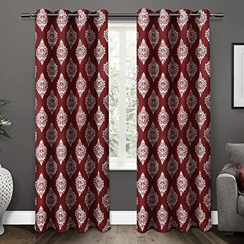 Exclusive Home Curtains - EH7945-07 2-84G Medallion Blackout Grommet Top Curtain Panel Pair, 52x84, Burgundy, 2 Piece