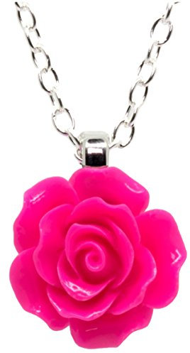 bluebubble English Rose 22mm Hot Pink Carved Rose Necklace on Gift Card