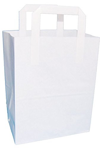 50 WhiteMedium SOS Takeaway Paper Carrier Bags 215x255x115mm - Choose Your Size and Quantity