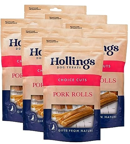 Hollings Pork Rolls Dog Treats, 100% Natural Air Dried Long Lasting Chews for Adult Dogs, Grain Free & High in Protein (Pack of 60)