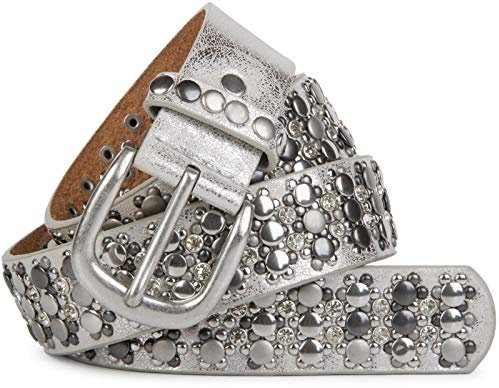 styleBREAKER edler Nietengürtel im Vintage Design, Nieten und Strass, kürzbar, Damen 03010052, Farbe:Antik-Silber, Größe:100cm