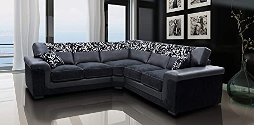 Sofas and More Harmony Corner Sofa Black Faux Leather Fabric Settee