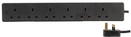 PRO ELEC 6 Gang Extension Lead 0.5m 13A UK Power Strip Black | 6-gang extension lead with 0.5m cable, 13A rating and UK Type G plug for compact power distribution.