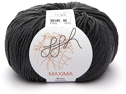 ggh Maxima - 100% Merinowolle extrafein und superwash - Lauflänge 110m auf 50g - Nadelstärke 4-5 - Wolle zum Stricken oder Häkeln - Farbe 028 - Anthrazit