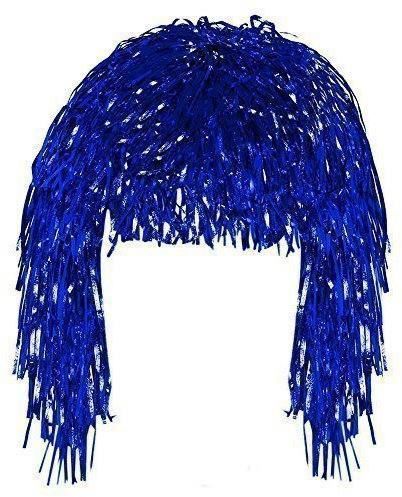 Robelli Kostüm Erwachsene Glänzend Metallisch Folie Lametta Perücke Kostüm Zubehör - Blau, One Size Fits All