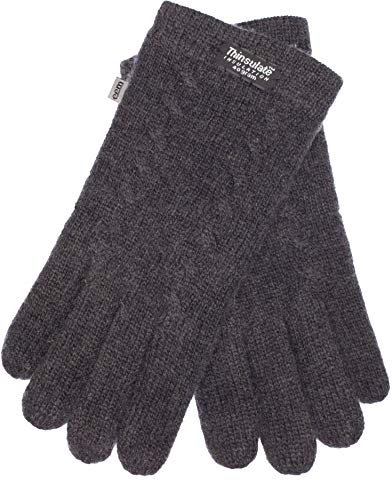 EEM Damen Strickhandschuhe FREYA mit Thinsulate-Thermofutter und Zopfmuster, Anthra, X-Large