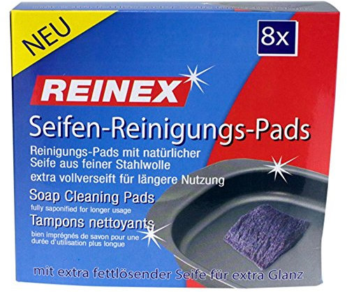 REINEX 8x Seifen-Reinigungs-Pads Stahlwolle Seifenpads natürliche Seife