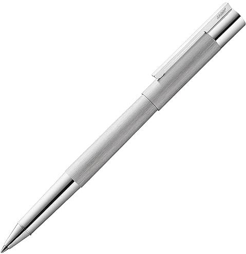 LAMY scala Tintenroller 351 - Rollpen aus strichmattiertem Edelstahl in der Farbe Silber mit Griffstück und Clip hoch...