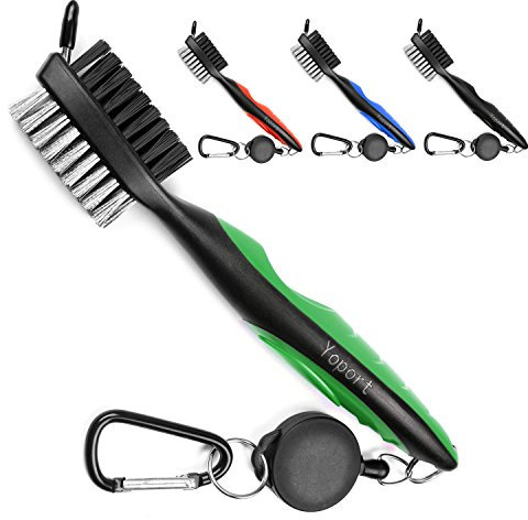 Yupro lightweight 2Ft retractable golf B heads cleaning paste, double sided multi purpose ball cleaning clip kit club groove cleaning paste with Zip Line aluminium carabiner, (Grüne+Schwarz)