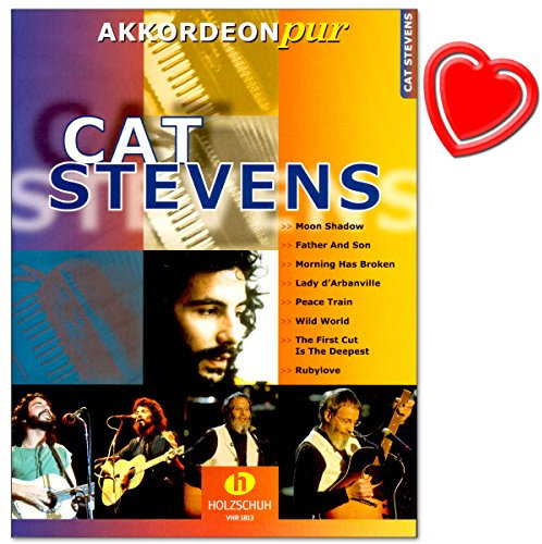 Cat Stevens Akkordeon pur - bietet Spezialarrangements im mittleren Schwierigkeitsgrad - Noten mit bunter herzförmiger Notenklammer