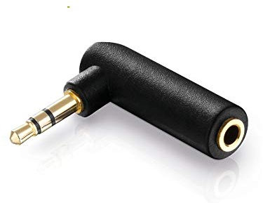 adaptare 10120 Winkel-Adapter 3,5mm Klinkenstecker (3-polig) auf Klinkenkupplung (3-polig), vergoldet, schwarz