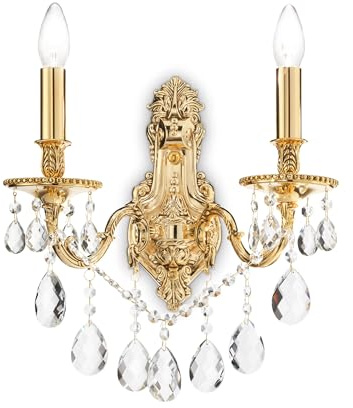 Ideal Lux GIOCONDA AP2 Suitable for Indoor Use E14 gold – Wall Lighting (Surfaced, Living Room, Gold, Glass, Metal, IP20, transparent)