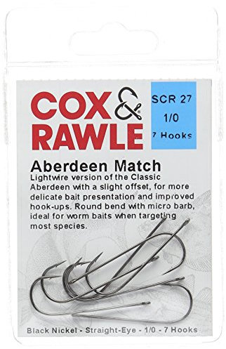 Cox & Rawle Aberdeen Match Sea Fishing Hook Size 1/0 Black (7Pcs)
