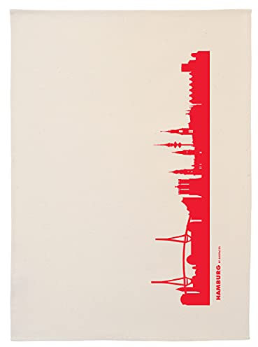 44spaces Hamburg Küchentücher rot Skyline Design, 50x70 cm Trockentuch Baumwolle (Bio), Geschirrtücher Geschenkidee für Sie Ihn, Grillsaison