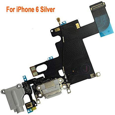 Johncase OEM Charging Port Dock Connector Flex Cable w/Microphone + Headphone Audio Jack Port Ribbon Replacement Part Compatible for iPhone 6 All Carriers (Light Gray)
