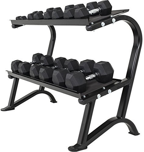 GORILLA SPORTS® Kurzhantelablage - 141x65x100cm, mit 2 Ebenen, für Kurzhanteln, bis 500kg belastbar, Stahl, Schwarz - Kurzhantelständer, Dumbbell Rack, Kurzhantel Rack, Gewichtestände, Hantellagerung