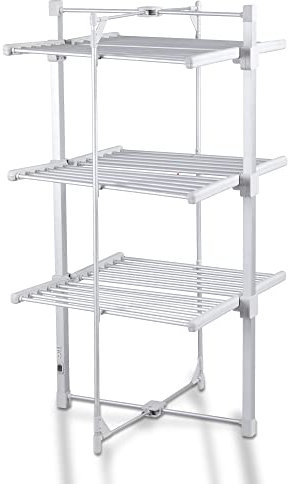 Schallen Mini 3 Tier 24 Heating Bars Foldable Airer Indoor Fast Dry Washing Electric Clothes Dryer Rack with Cover