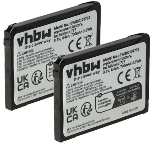 vhbw 2x batteria compatibile con Alan 777 radio (700mAh, 3,7V, Li-Ion)