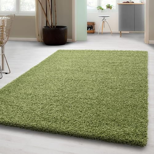 Carpetsale24 Shaggy Hochflor Teppich, 200x290 cm, Grün, weich, flauschig, modern, einfarbig, Für große Wohnzimmer oder Esszimmer, für Wohnzimmer Schlafzimmer Flur