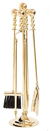 arterameferro Kamin Zubehör Messing poliert 4 Stück Kamin Werkzeug Haken 70 cm