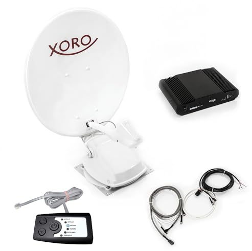 XORO MTA 80 - vollautomatische 80 cm Satellitenantenne, Einsatz stationär & mobil, 12/24 V Betrieb, inkl. Steuergerät, Installationskabel & Zubehör, Weiss