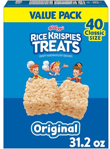 Rice Krispies Treats Crispy Marshmallow Squares, Kids Snacks, Snack Bars, Original, 31.2oz Box (40 Bars)