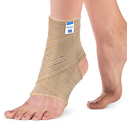 Actesso Knöchelbandage – Sprunggelenkbandage für Schmerzen, Verstauchungen & Sportverletzungen | Bandage Fußgelenk für Männer/Frauen | Links/Rechts Tragbar (Beige, Groß)