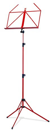 K&M 100/5 Notenpult Rot – Ausziehbarer Notenständer 50 - 130 cm - klappbare Notenablage, faltbares Metall-Stativ