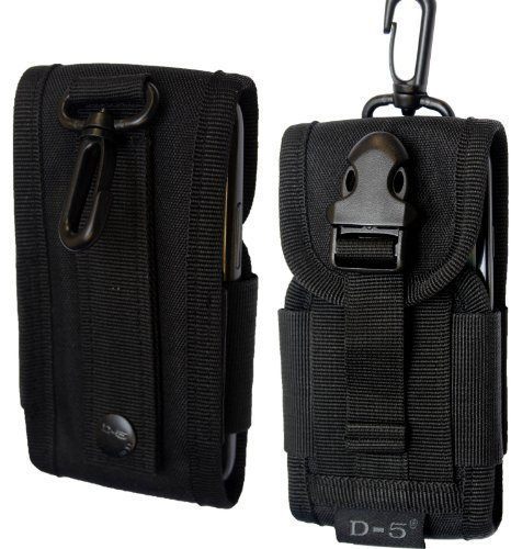 TechDealsUK Universel Noir Cordura Téléphone Portable Housse Armée Sac avec Ceinture Boucle Crochet Pochette Holster Étui - Nokia Lumia 620
