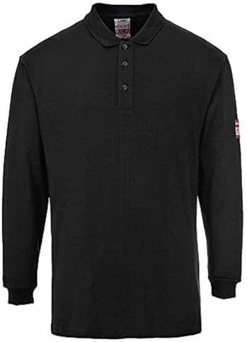 Portwest FR10 Flame Resistant Anti-Static Long Sleeve Polo Shirt Black, 3X-Large