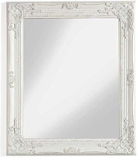 Montemaggi Miroir mural rectangulaire avec cadre en bois Blanc Antique DécoréStyle shabby chic.Dimensions : 62 x 4 x 72 cm.-