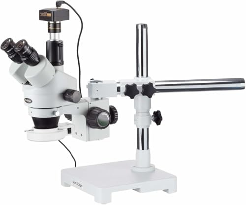 AmScope SM-3TZ-54S-M Trinokulares LED Boom Ständer Stereomikroskop mit 1.3MP Kamera, 3.5X-90X, Weiß