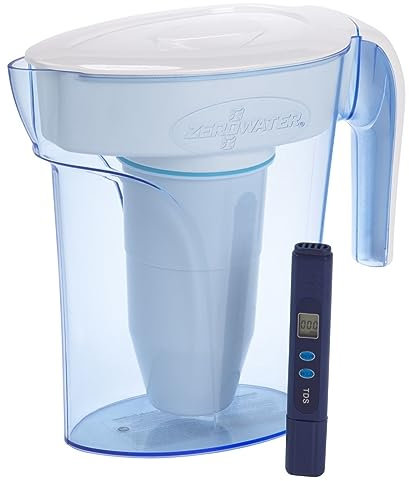 ZeroWater 5-Stufige Filterkanne für Trinkwasser mit 1,4 L - NSF-Zertifizierte Wasserfilter Kanne, um Blei, Andere Schwermetalle und PFOA/PFOS zu Reduzieren - in Weiß und Blau