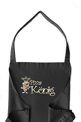 KringsFashion Schürze Pizza-König, schwarz, hochwertig bestickte Kochschürze, Küchenschürze