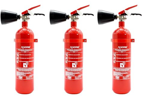 3X Feuerlöscher 2kg CO2 Kohlendioxid EDV geeignet DIN EN3 inkl. ANDRIS® Prüfnachweis mit Jahresmarke