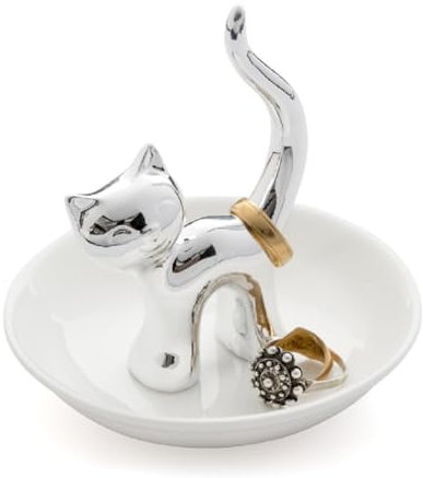 balvi - Gatto Ringhalter aus Keramik. Ablagefläche für Ringe und Schmuck. Aus Keramik hergestellt. Fo