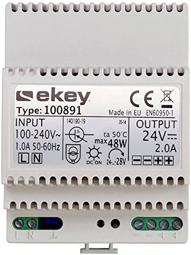 EKEY 100891 Netzteil für Reiheneinbau mit 230 VAC/24 VDC/2 A, Zur Energieversorgung von ekey-Zutrittssystemen für Ihr Zuhause, 48 W, 230 V, grau