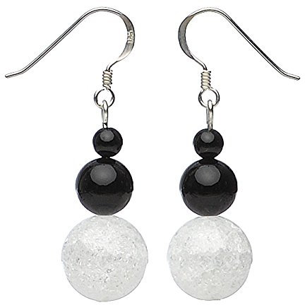 Ohrringe Ohrhänger aus Onyx & Bergkristall & 925 Silber schwarz weiß Ohrschmuck für Damen