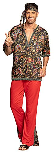 Boland 83801 - Kostüm Flower Beetle für Erwachsene in XL, Hippie Verkleidung mit Hose, Shirt und Stirnband, Flower Power, Karneval, Mottoparty, Schwarz