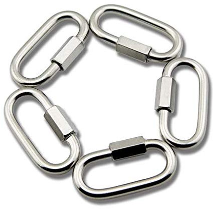 Yasorn Confezione da 5 moschettoni M6/0,6 cm in acciaio inox a forma di D, con chiusura a moschettone e fibbia per catena