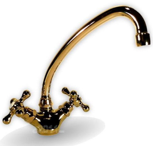 Zweigriffmischer Nostalgie Küchenarmatur Spültischarmatur Küchen Wasserhahn von CROLLA Modell PRESTIGE Farbe: Messing poliert